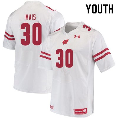 Youth Wisconsin Badgers NCAA #30 Tyler Mais White Authentic Under Armour Stitched College Football Jersey WW31N25SJ